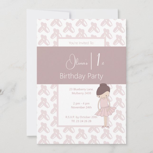 Invitation illusima rose Ballerina Chaussures Motif 1er anniv (Devant)