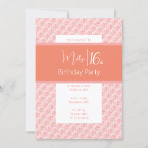 Invitation illusima Tons de Pêche Rose Floral 16e Anniversair