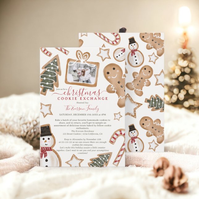 Invitation Illustration amusante fête d'échange de biscuits d (Fun illustration Christmas cookie exchange party Invitation)
