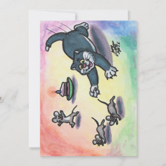 Invitation Illustration aquarelle chat gâteau de dessin animé