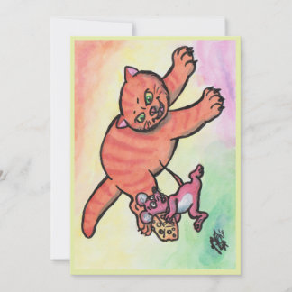 Invitation Illustration aquarelle chat souris fromage cartoon