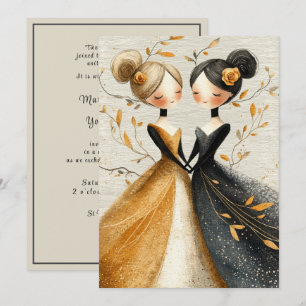 Invitation Illustration au crayon de deux mariées dessinées à