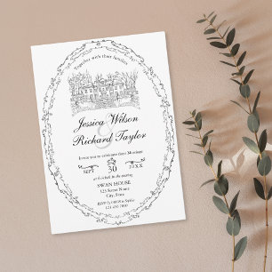 Invitation Illustration classique du manoir de lieu sur mesur