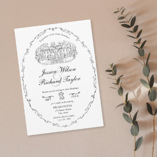 Invitation Illustration classique du manoir de lieu sur mesur