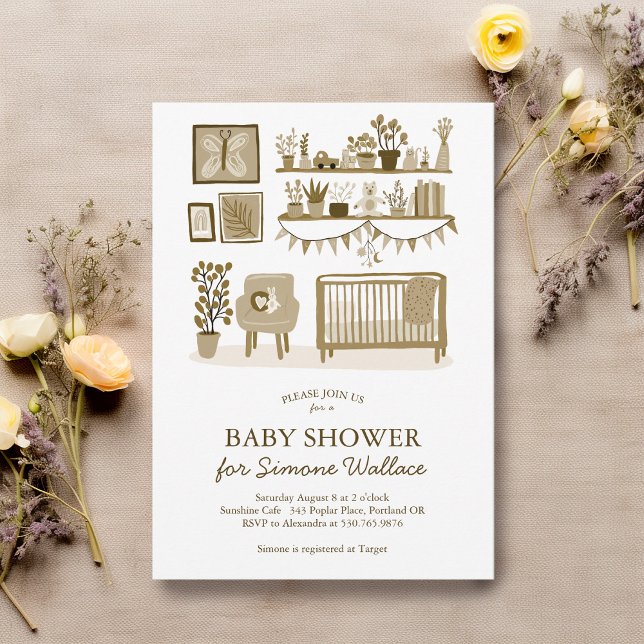 Invitation Illustration Cute Nursery BABY SHOWER PERSONNALISÉ (Cute Nursery Illustration CUSTOM BABY SHOWER Invitation
)
