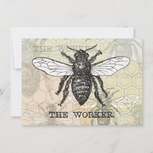 Invitation Illustration d'abeille ouvrière vintage