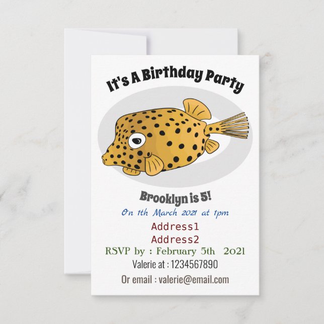 Invitation Illustration de boxfish jaune (Devant)