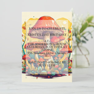 Invitation Illustration de champignon artistique Fête d'anniv