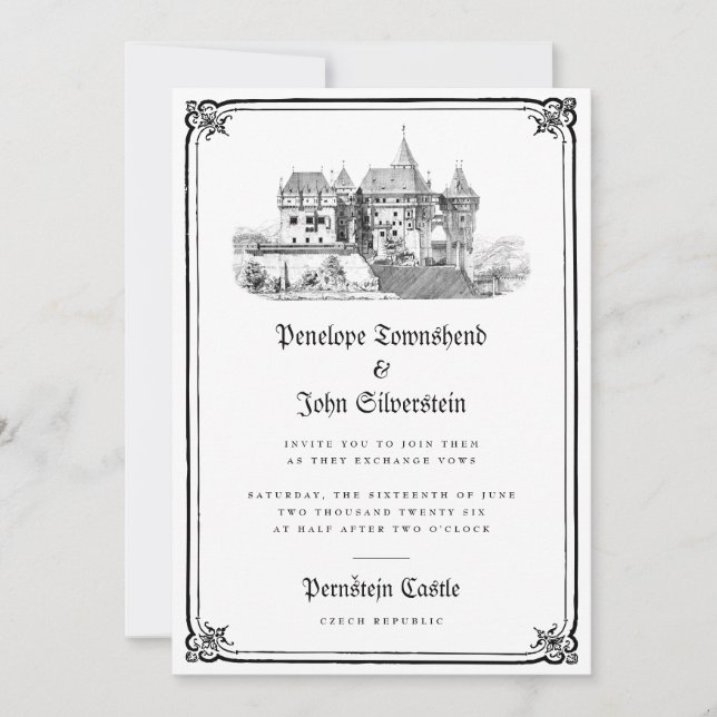 Invitation Illustration de château gothique bordure mariage b (Devant)