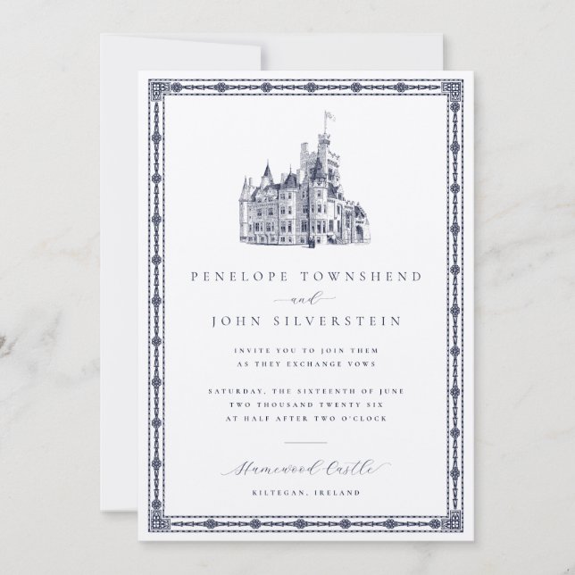 Invitation Illustration de château vintage frontière Mariage  (Devant)