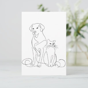 Invitation Illustration de chien et de chat en ligne tracée à