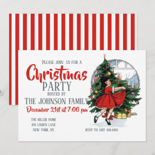 Invitation Illustration de Christmas Girl Vintage