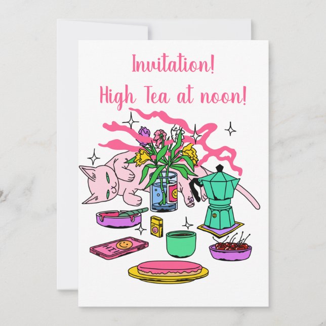 Invitation Illustration de Kitty Cat's Tea à midi (Devant)