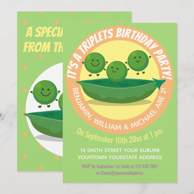 Invitation Illustration de la bande dessinée des petits pois (Devant / Derrière)