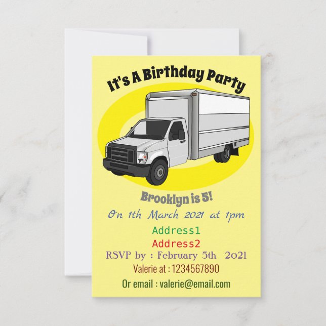 Invitation Illustration de la caricature du camion-boîte (Devant)