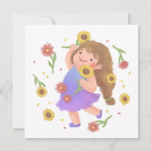 Invitation Illustration de la fille avec des tournesols