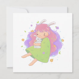 Invitation Illustration de la fille de lapin de printemps