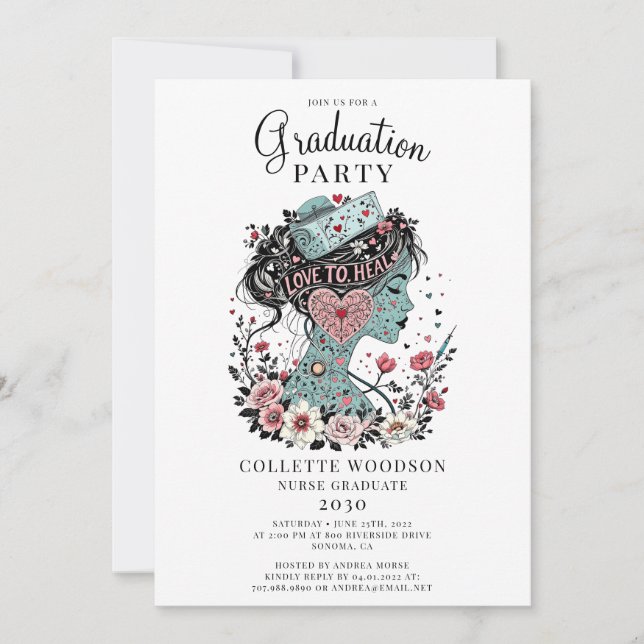 Invitation Illustration de la graduation florale des infirmiè (Devant)
