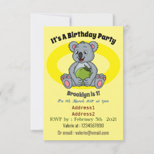 Invitation Illustration de la koala de Cute et de la noix de 