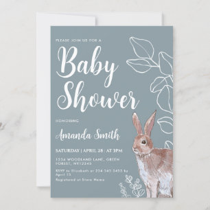 Invitation Illustration de lapin Baby shower botanique