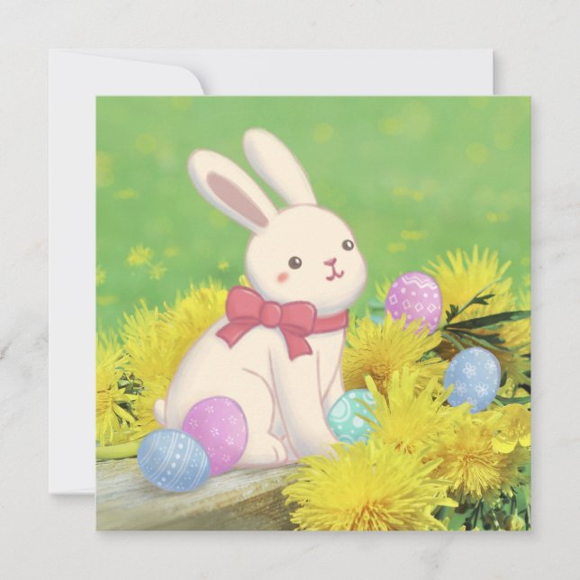 Invitation Illustration de lapin de Pâques, œufs de Pâques et (Devant)