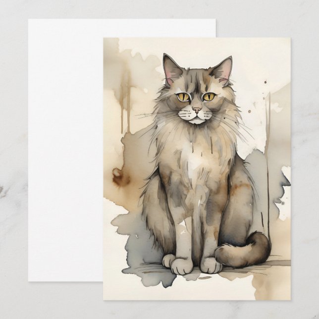 Invitation Illustration de l'aquarelle du Maine Coon (Devant / Derrière)