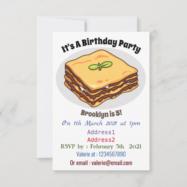 Invitation Illustration de Lasagna (Devant)