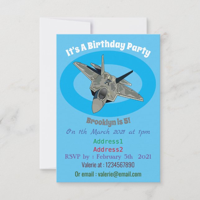 Invitation Illustration de l'avion de chasse (Devant)