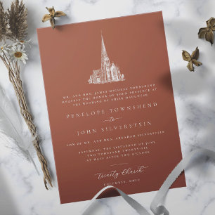 Invitation Illustration de l'église élégante Orange Mariage f