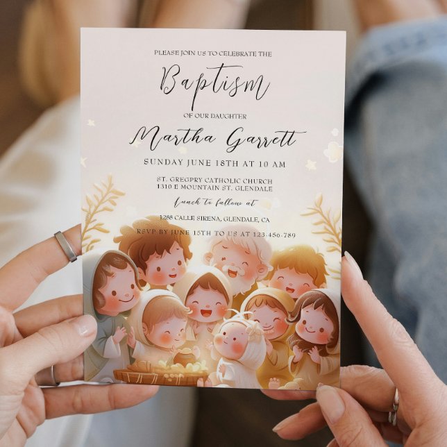 Invitation Illustration de l'enfant et de la famille Baptême  (Créateur téléchargé)