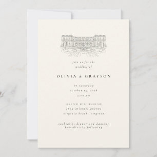 Invitation Illustration de lieu Vieil Argent Esthétique, Mari