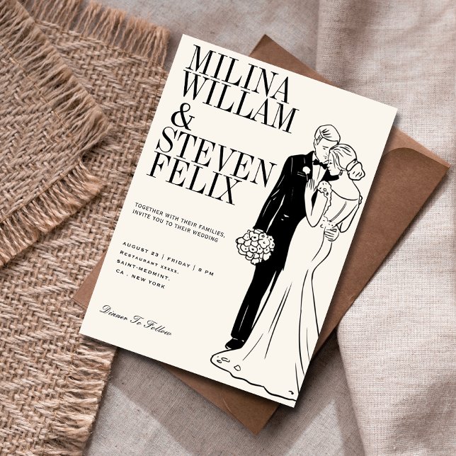 Invitation Illustration de mariage classique de mariés (Créateur téléchargé)