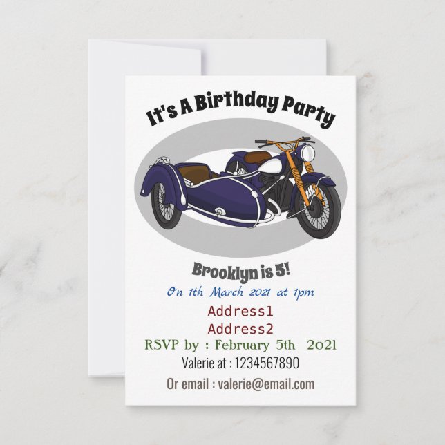 Invitation Illustration de moto pourpre Sidecar (Devant)