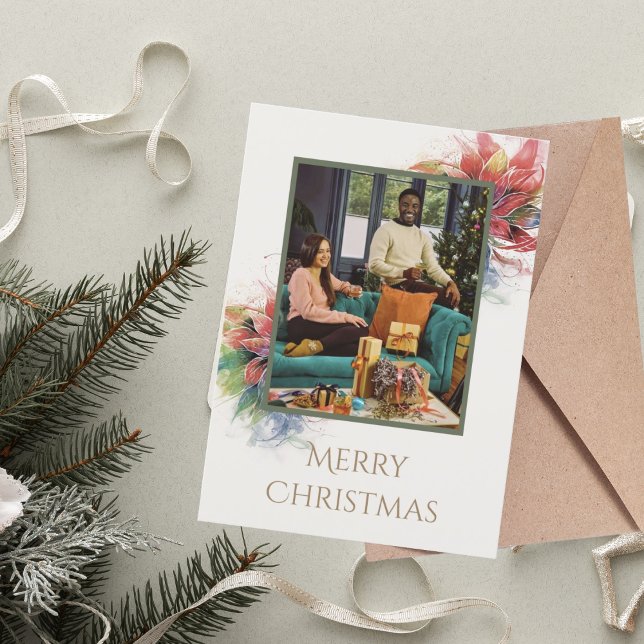 Invitation Illustration de Noël Green Red Floral (1)