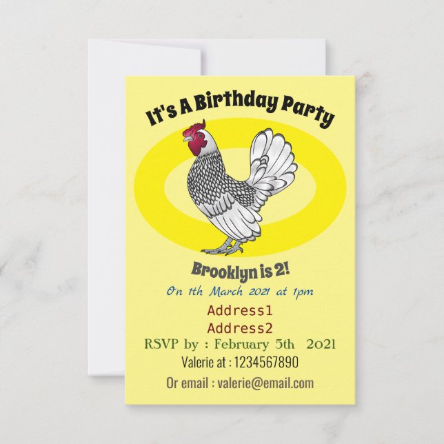 Invitation Illustration de poulet Sebright (Devant)