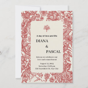 Invitation Illustration de style vintage aux bordures beige e