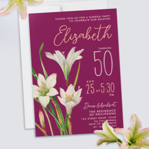 Invitation Illustration d'élégantes fleurs blanches bordeaux