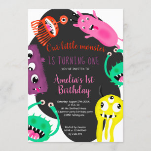 Invitation Illustration des monstres mignons 1er anniversaire