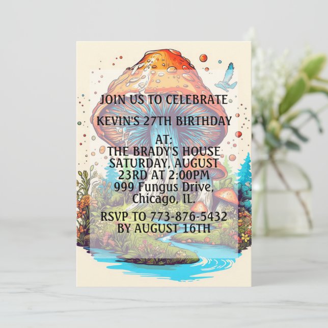 Invitation Illustration du champignon d'art Fête d'anniversai (Debout devant)