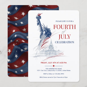 Invitation Illustration du drapeau américain et de la statue 