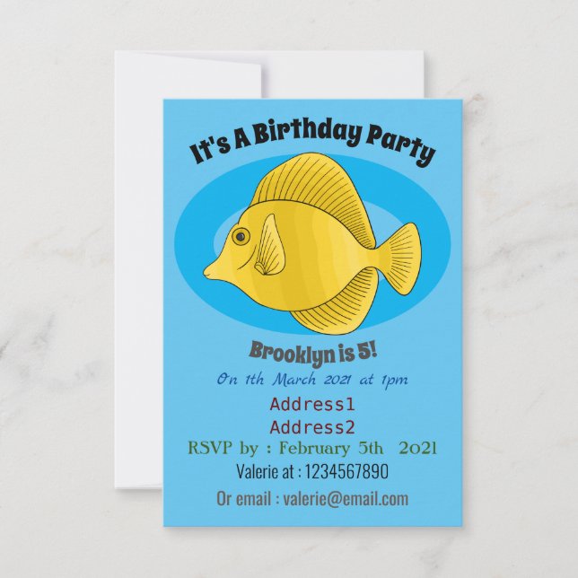 Invitation Illustration du poisson-tang jaune (Devant)