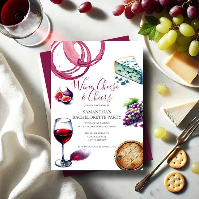 Invitation Illustration du vin et du fromage Bachelorette (Bachelorette party themes low key ideas wine and cheese tasting party by Do Tell A Belle)