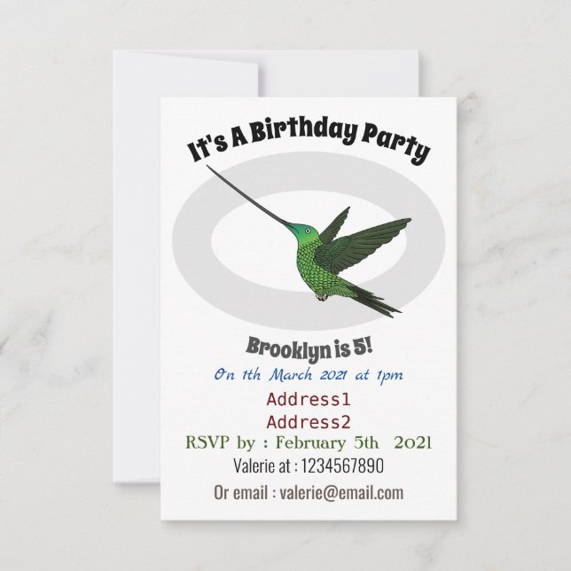 Invitation Illustration d'un colibri à bec épée (Devant)