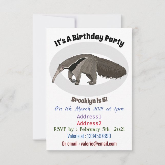 Invitation Illustration d'un dessin animé d'Anteater (Devant)