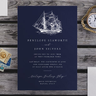 Invitation Illustration d'un navire nautique élégant Mariage