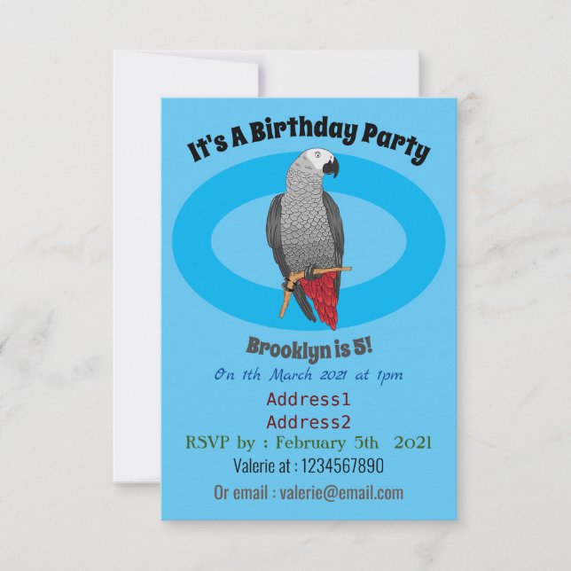 Invitation Illustration d'un perroquet gris en Afrique (Devant)