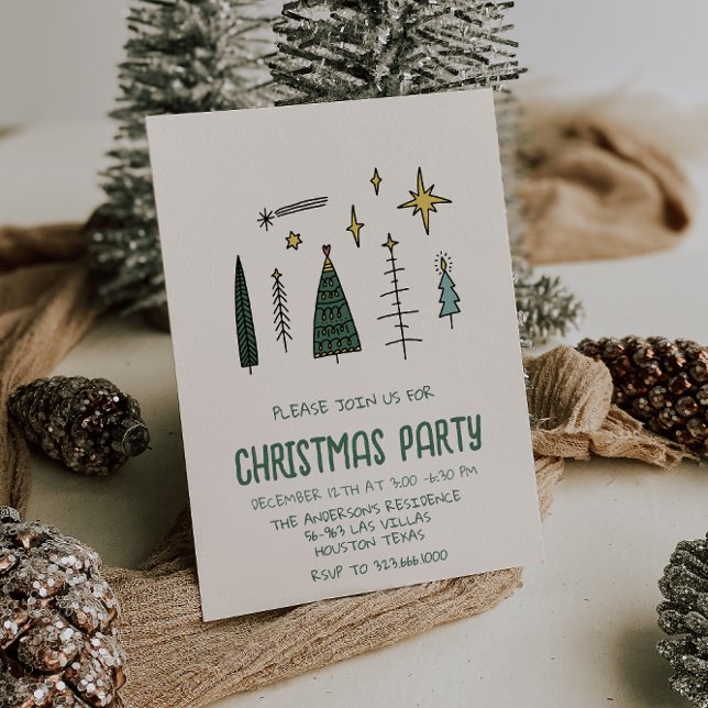 Invitation Illustration Écrite Green Christmas Trees Party (Créateur téléchargé)
