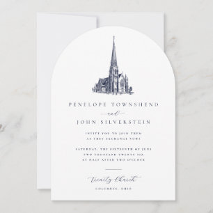 Invitation Illustration élégante d'arche de mariage d'église 