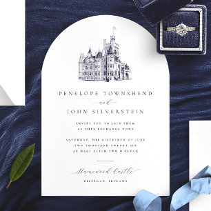 Invitation Illustration élégante de château vintage pour mari