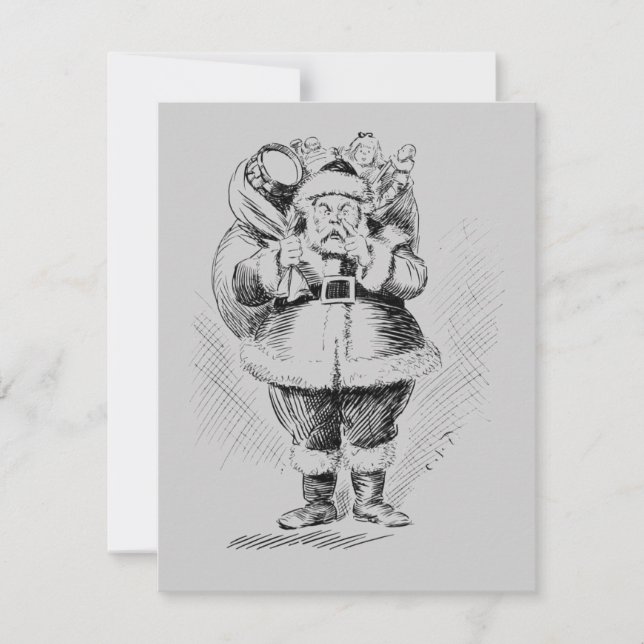 Invitation Illustration en noir et blanc du Père Noël (Devant)